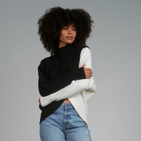 Elan Women's Color Block Print Turtleneck  Long Sleeve Crossover Hem Sweater - Picture 1 of 4